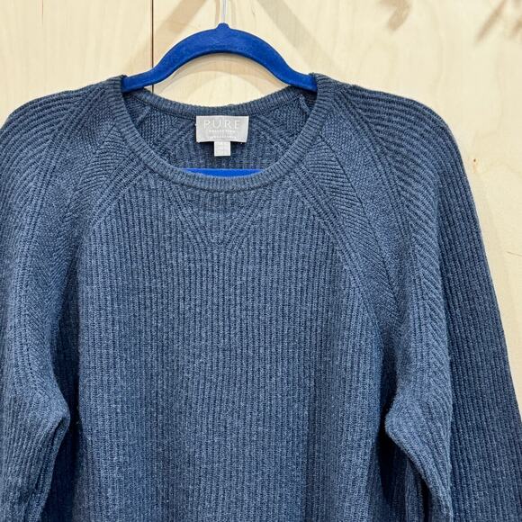 PURE COLLECTION Cashmere Sweater SZ L Slate Blue Crewneck with Raglan Sleeves - Picture 1 of 9